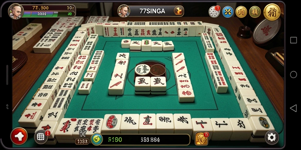 Tampilan gameplay menarik dari <strong>77SINGA</strong> dengan ubin Mahjong yang berwarna-warni.