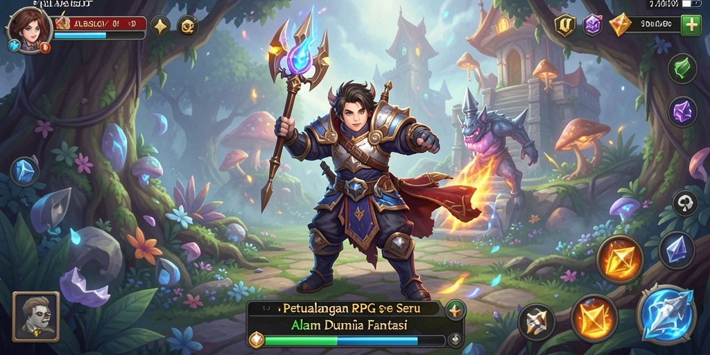 Screenshot gameplay ALBASLOT menunjukkan petualangan yang mendebarkan dalam dunia RPG.