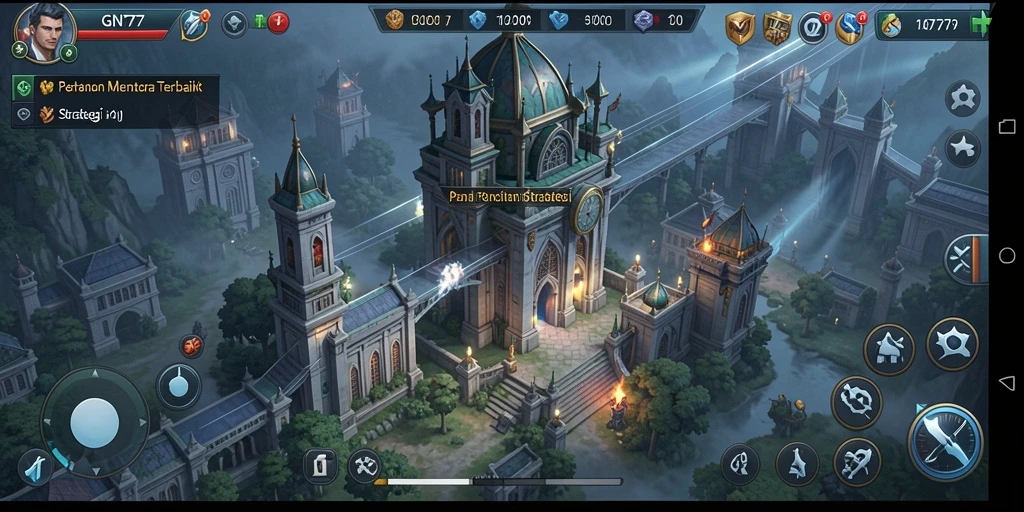 Screenshot gameplay menunjukkan aksi menara pertahanan melawan gelombang musuh.