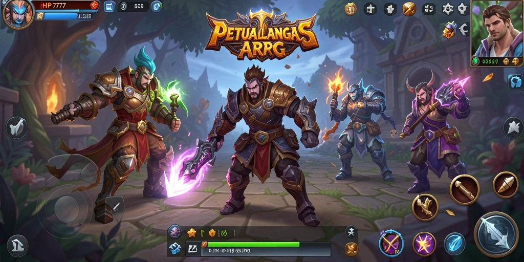 Tampilan gameplay menarik HP777 dalam aksi petualangan ARPG.