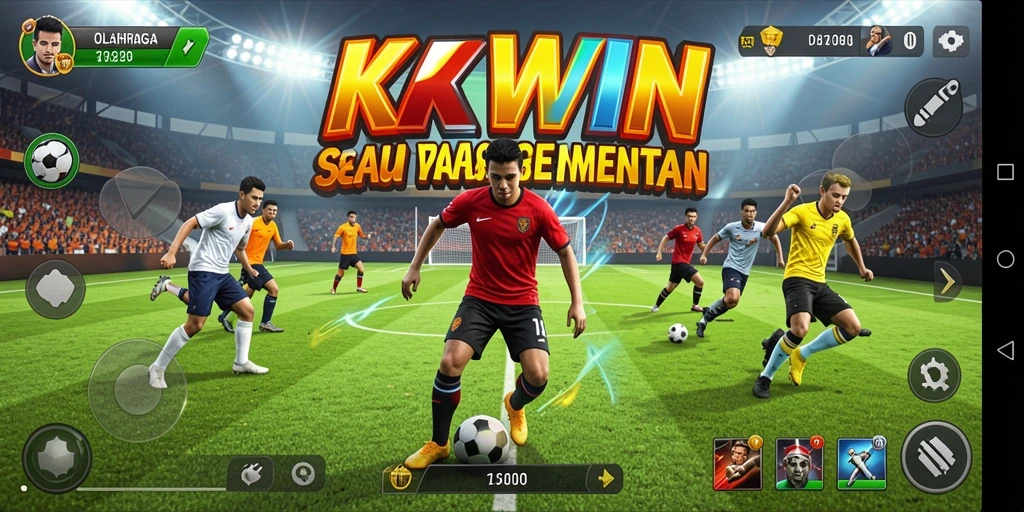 Screenshot utama KKWIN menampilkan aksi seru di lapangan olahraga.