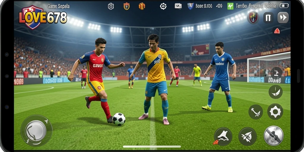Tampilan gameplay LOVE678 yang mendebarkan dengan aksi sepak bola yang intens.