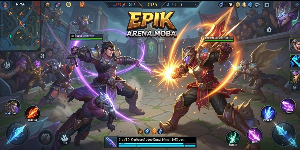 Screenshot gameplay MOBA yang menunjukkan aksi seru dalam RP66.