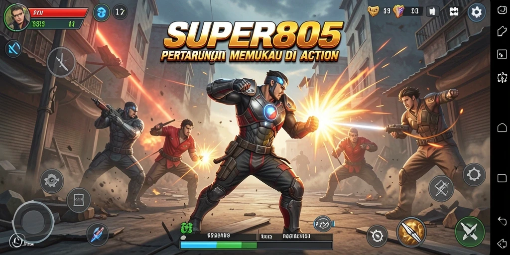 Tampilan gameplay SUPER805 yang penuh aksi dan intens.