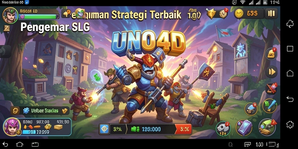 Screenshot utama menunjukkan strategi menegangkan dalam permainan SLG.